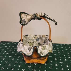 Longaberger 1999 Lots Of Luck Basket with Shamrock Print Liner